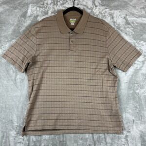 IZOD Polo Shirt Men's XL Tan Brown Striped Geometric Pattern Cotton Blend